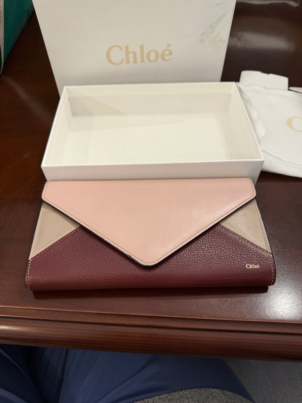 Chloé Colorblock Leather Envelope Wallet in Pink, Taupe & Burgundy